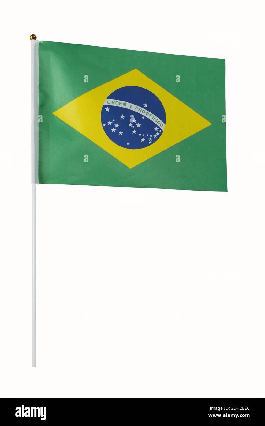Drapeau brésilien sur fond blanc Banque D'Images