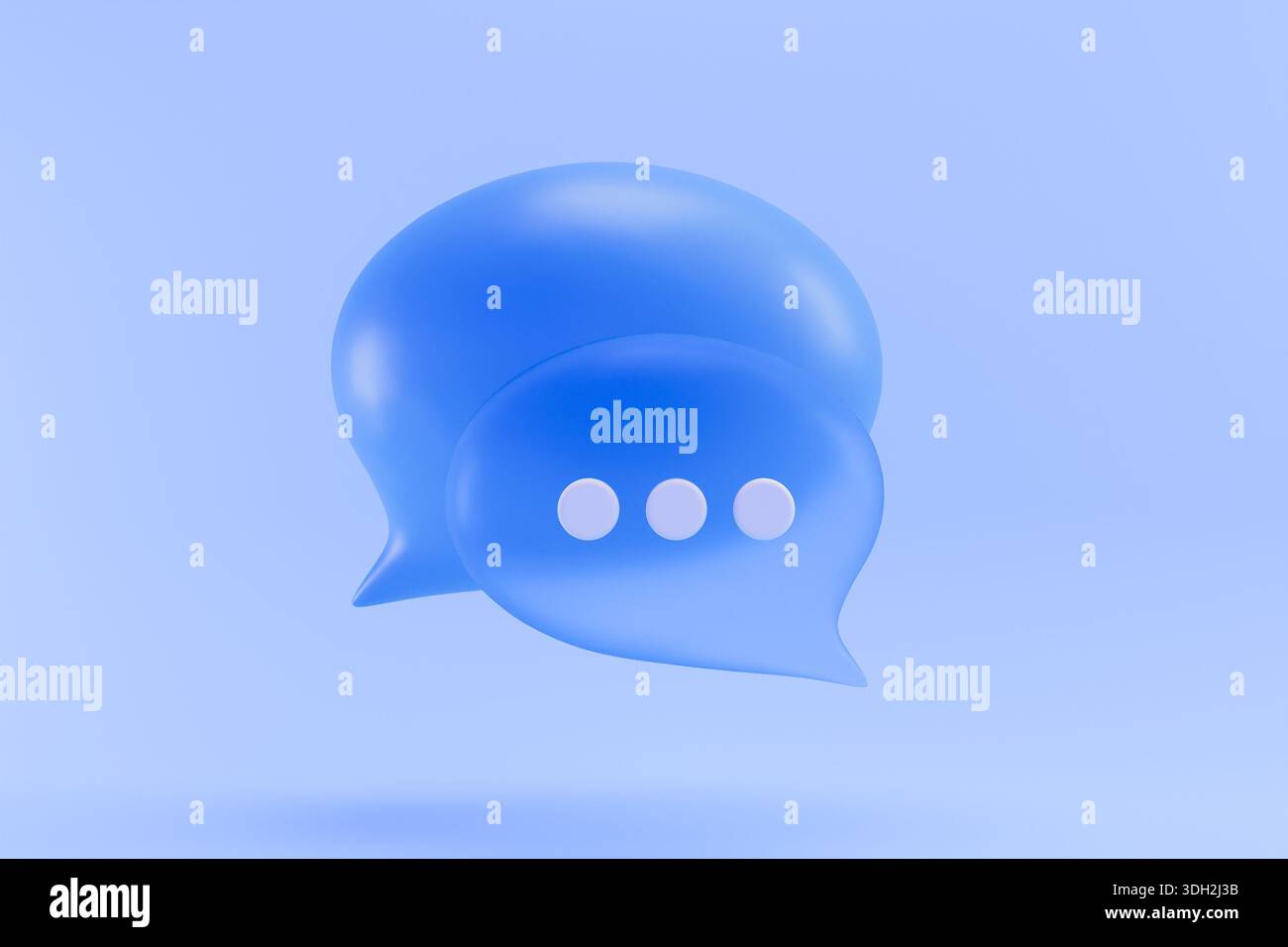 Icône de bulle de parole 3D bleue sur fond bleu clair pour le concept de communication Banque D'Images