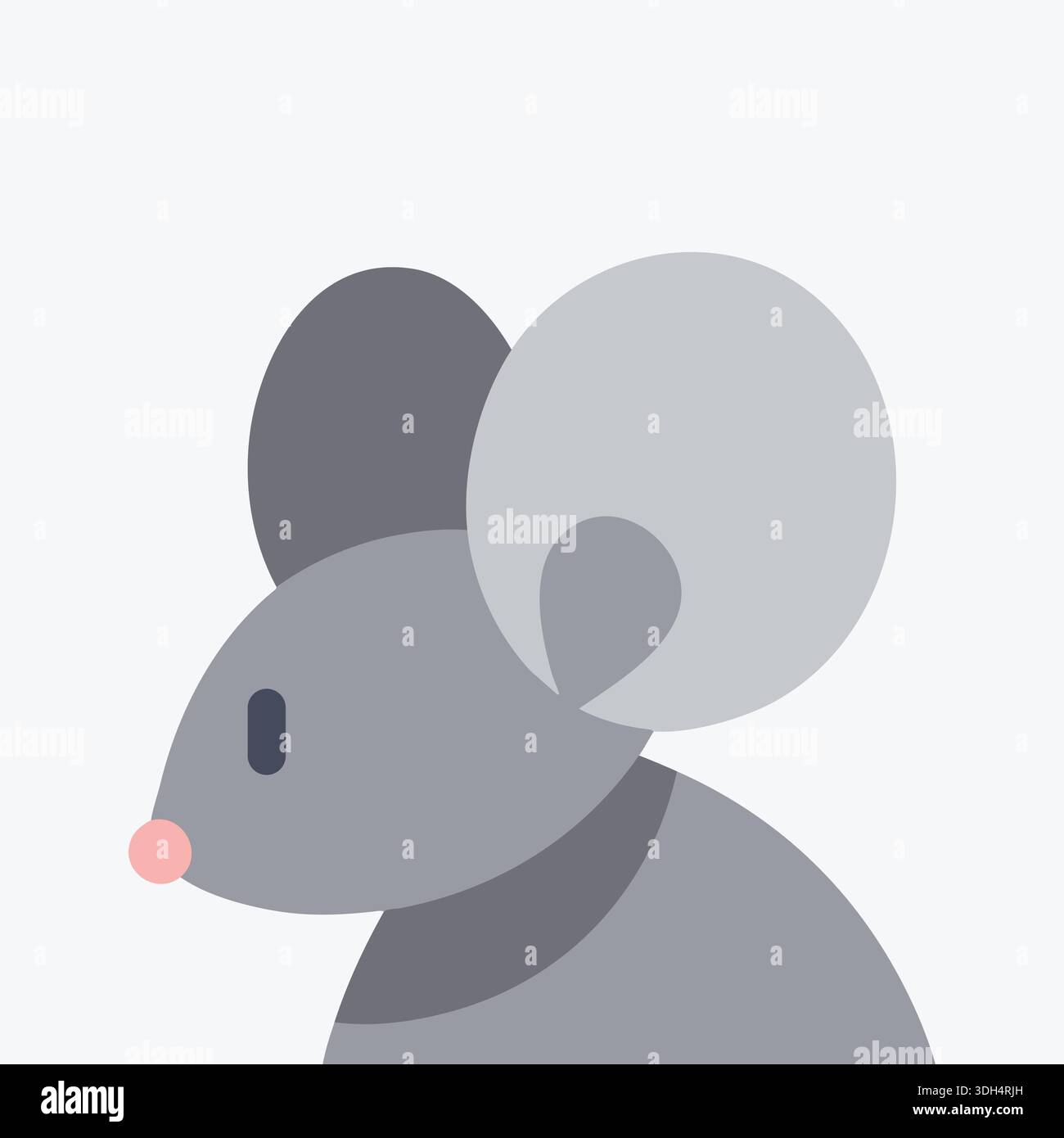 Joli personnage de souris grise avec des oreilles rondes surdimensionnées et un petit nez rose Illustration de Vecteur