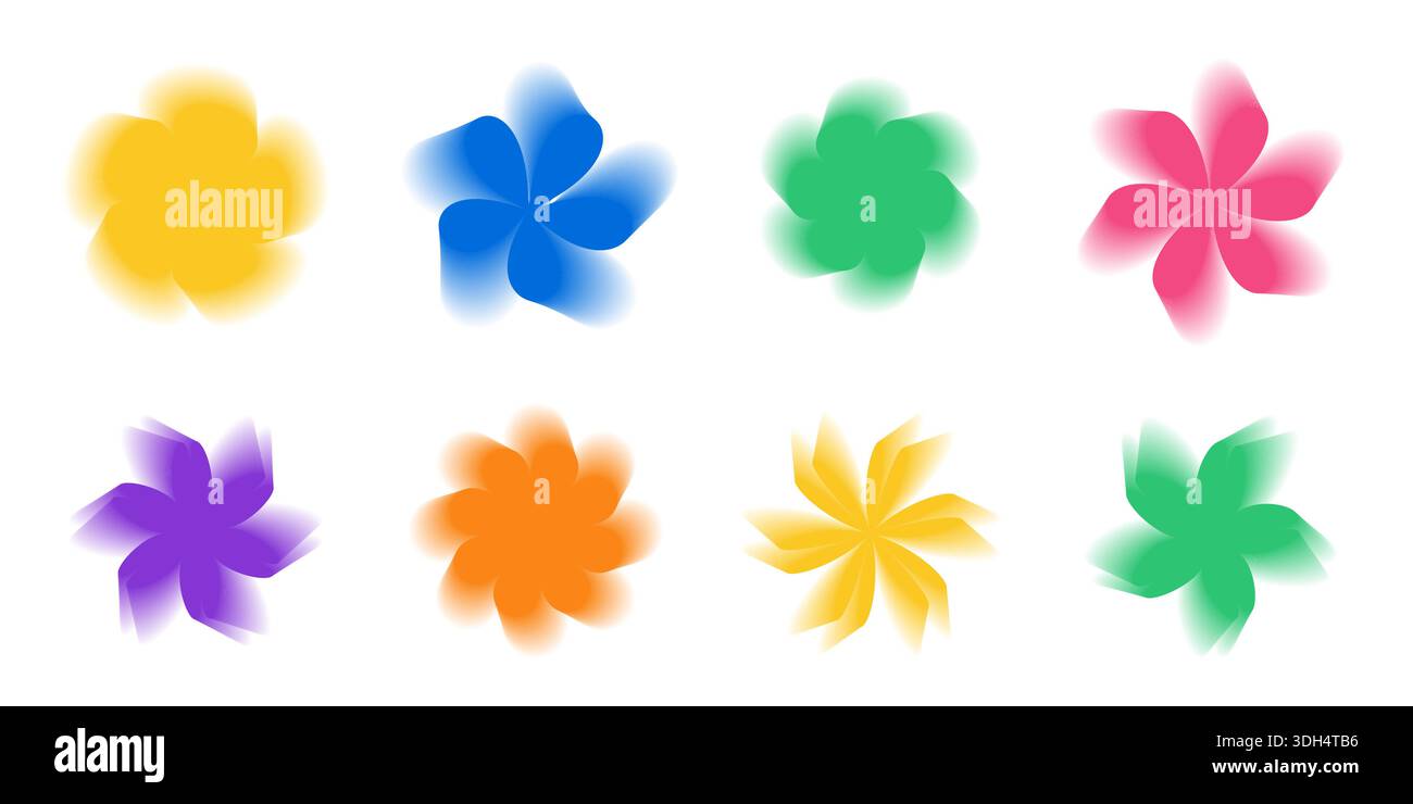 Ensemble de fleurs floues. Collection colorée de formes y2k Illustration de Vecteur