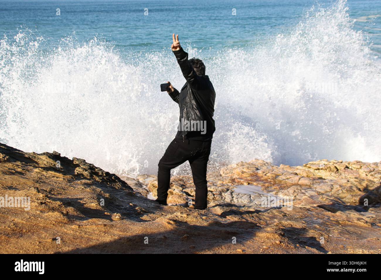 Selfie avec la vague Banque D'Images