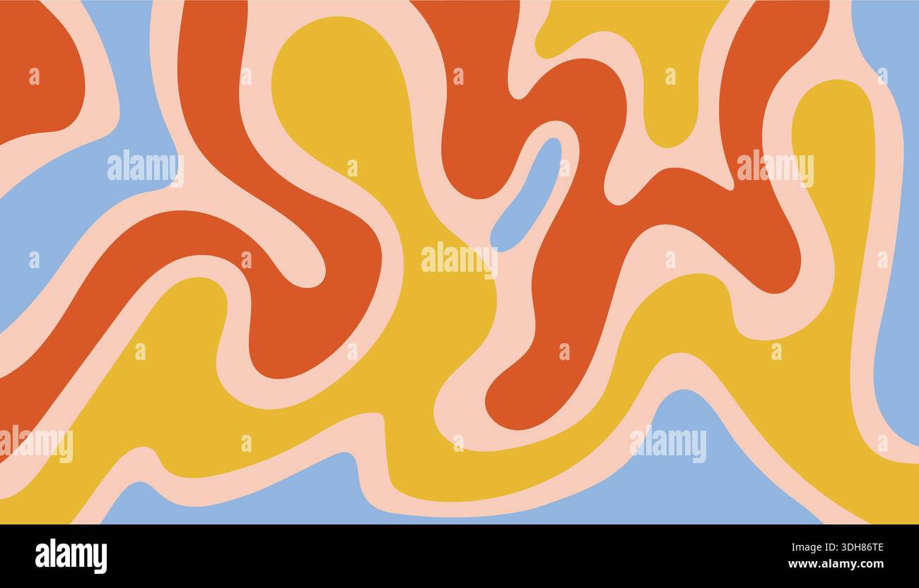 Un fond abstrait dans le style rétro psychédélique des années 70 avec des lignes ondulées dynamiques et des courbes dans des tons vintage. Carte de profilage fluide. Idéal pour la conception de sites Web Illustration de Vecteur