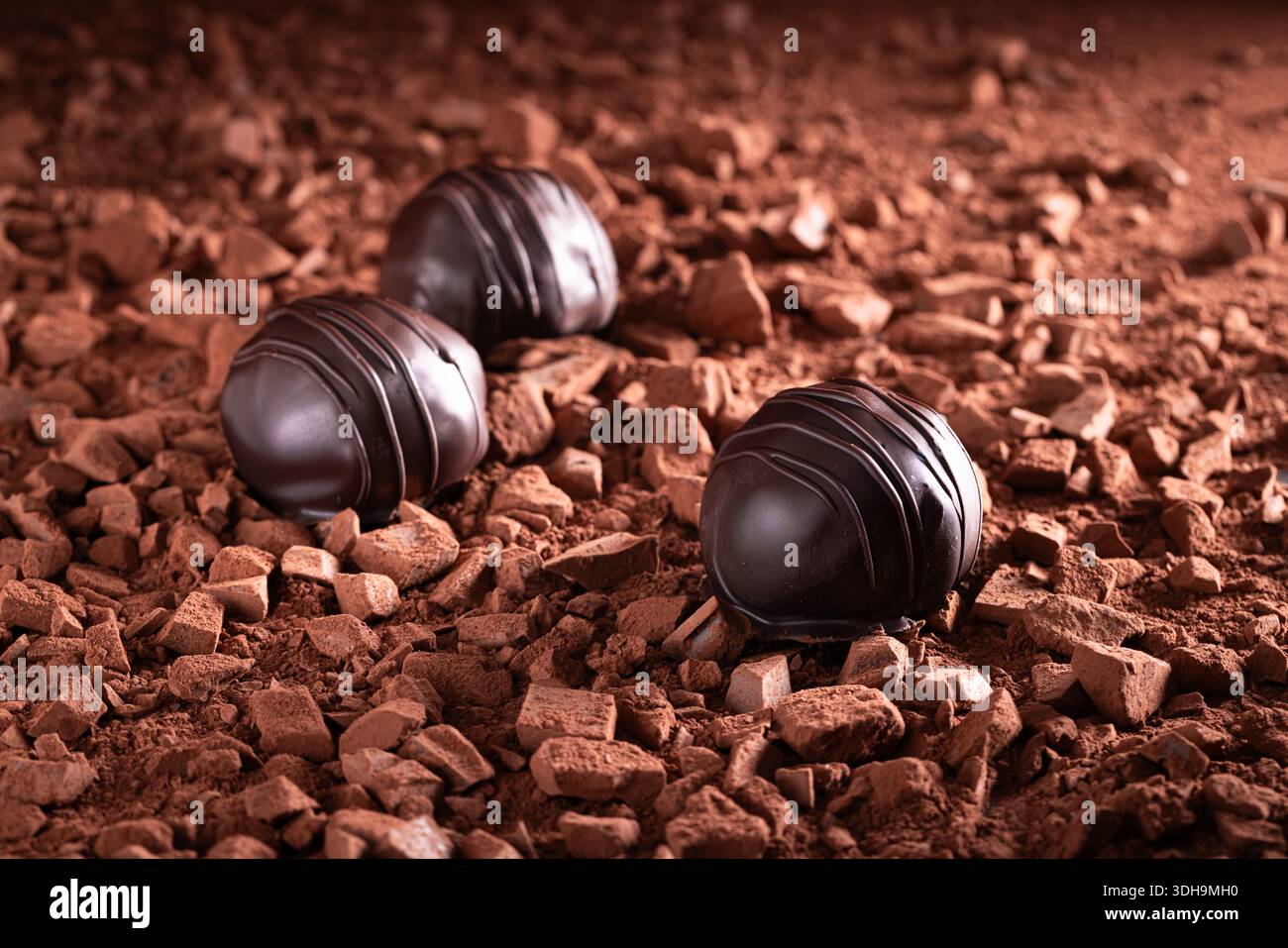 Savoureux praliné au chocolat fait de chocolat et de springles. Praliné sur fond chocolat et cacao. Banque D'Images