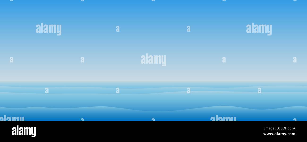 Un paysage d'été avec une mer ou un océan bleu. Illustration de Vecteur