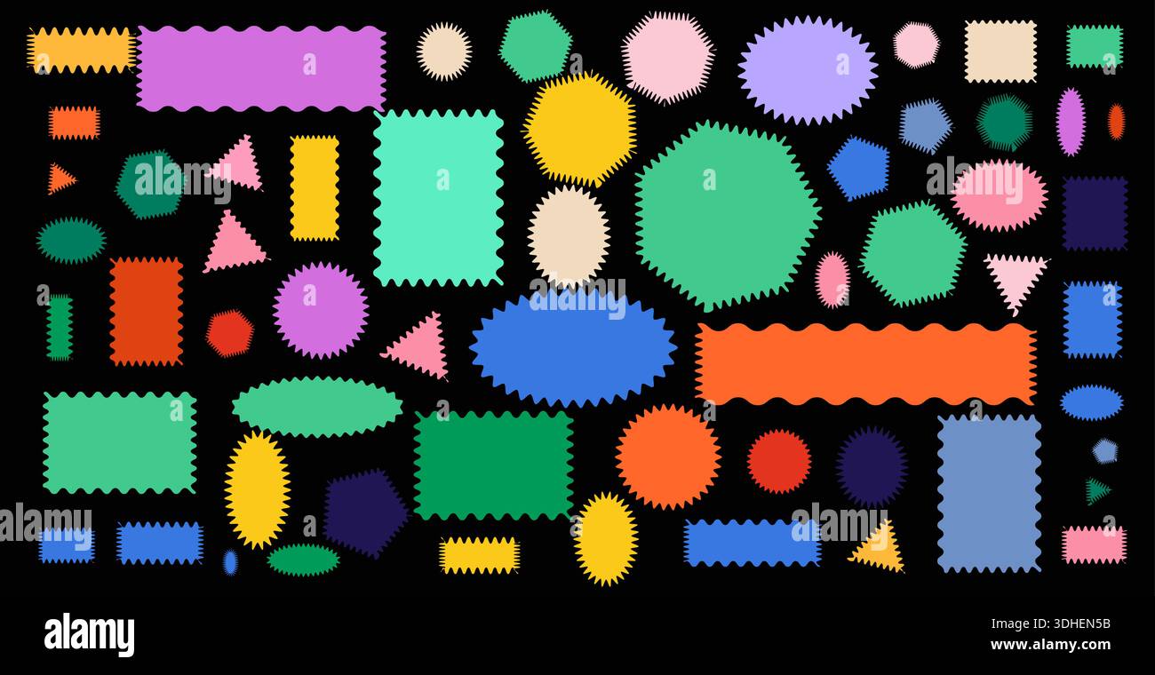 Ensemble de blobs organiques ondulés colorés. Taches irrégulières vibrantes et îlots fluides pour des arrière-plans collés, des designs d'autocollants et des graphismes ludiques. Illustration vectorielle de silhouettes de blob multi-teinte. Illustration de Vecteur