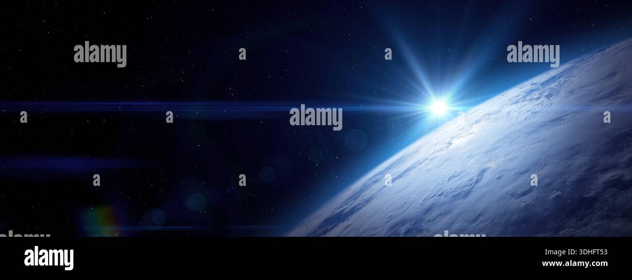 Planète bleue Terre avec océan mondial et nuages dans l'espace extra-atmosphérique sur un ciel étoilé. Exoplanète habitable. Cette image éléments fournis par la NASA. Banque D'Images