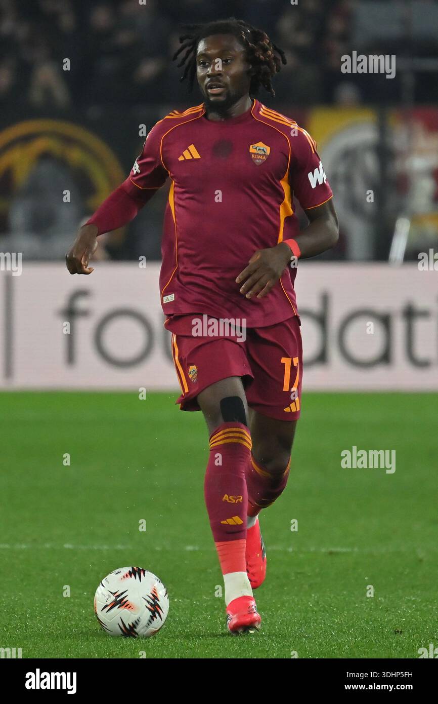 Rome, Italie. 22 janvier 2026. Manu Kone de L'AS Roma lors du match de Ligue Europa entre L'AS Roma et le VfB Stuttgart au stade Olimpico de Rome, Italie, 22 janvier 2026 Mattia Vian crédit : Agence photo indépendante/Alamy Live News Banque D'Images