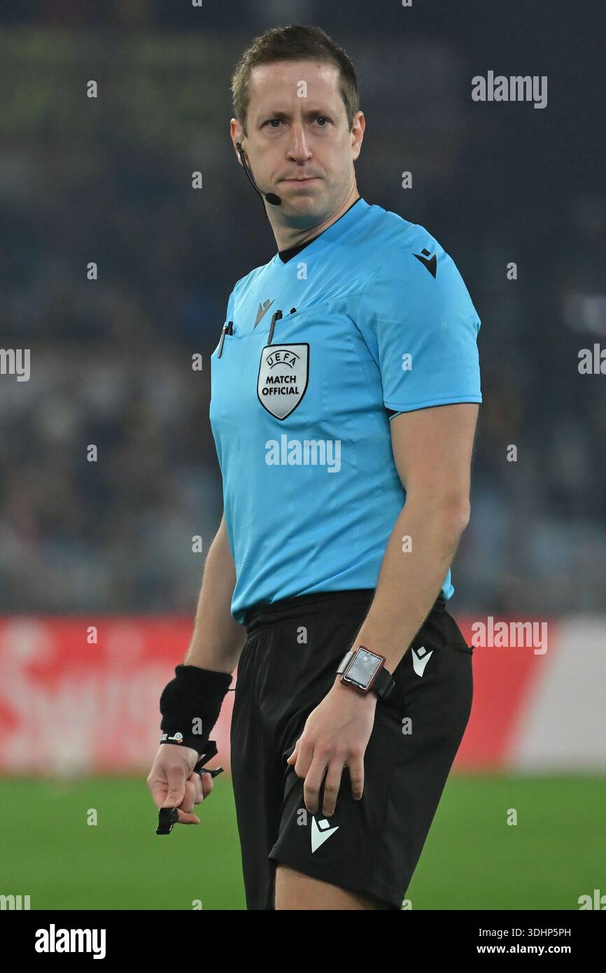Rome, Italie. 22 janvier 2026. Arbitre John Brooks lors du match de Ligue Europa entre AS Roma contre VfB Stuttgart au stade Olimpico à Rome, Italie, 22 janvier 2026 Mattia Vian crédit : Agence photo indépendante/Alamy Live News Banque D'Images