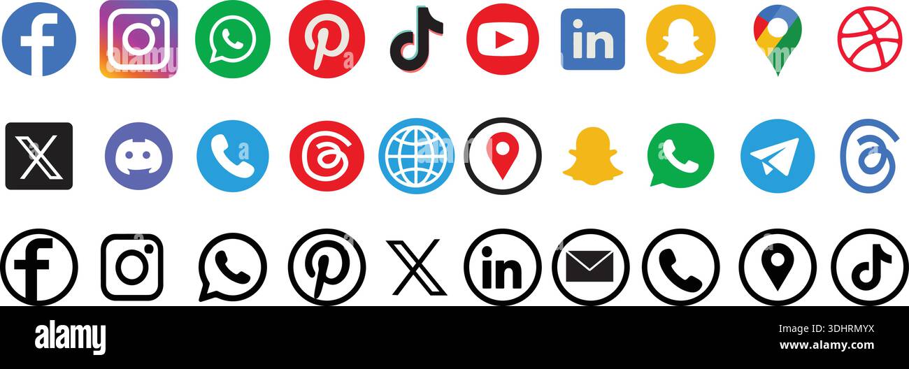 Collection d'icônes de médias sociaux – ensemble d'icônes d'applications de médias sociaux Illustration de Vecteur