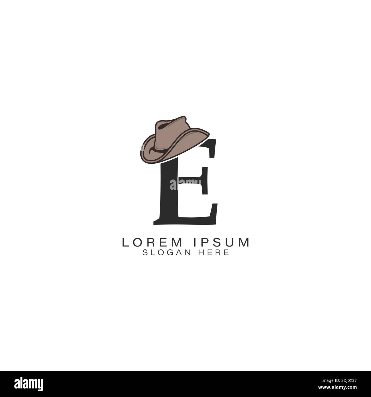 Logo lettre E avec un chapeau de cow-boy. Alphabet E avec icône de chapeau Stetson moderne Illustration de Vecteur