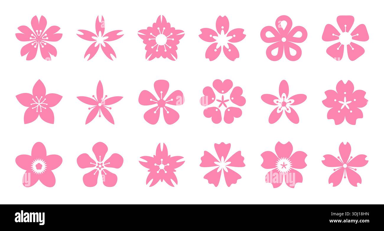 Ensemble floral de fleur de cerisier Sakura pour invitation de mariage de printemps, motif Hanami japonais et carte romantique ou fond. Collection vectorielle de Illustration de Vecteur