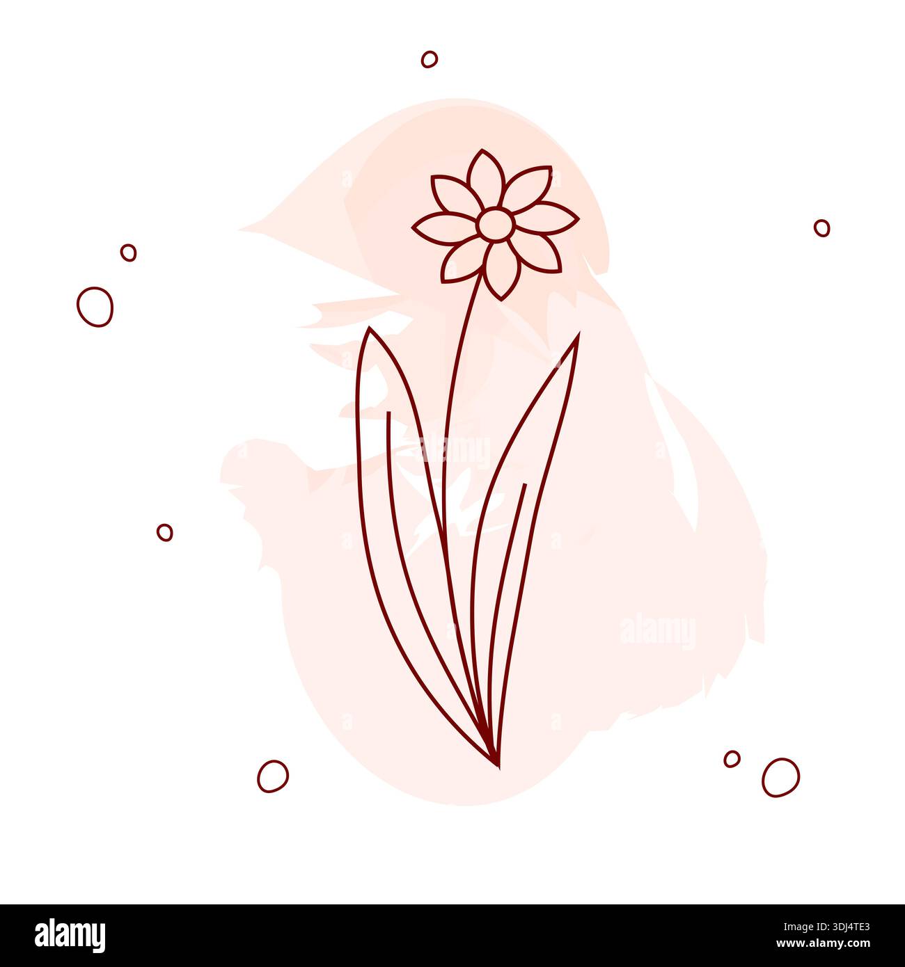Illustration élégante d'art botanique d'une fleur. Contour rouge foncé sur une aquarelle douce. Parfait pour l'éco-marquage, la conception d'emballage Illustration de Vecteur