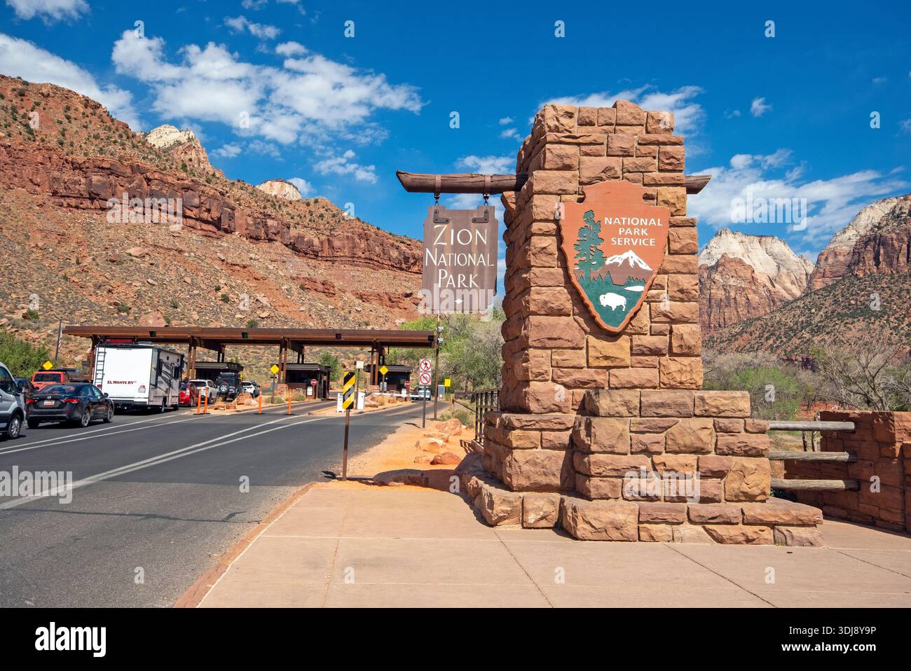 Entrée sud du parc national de Zion, Utah, États-Unis Banque D'Images