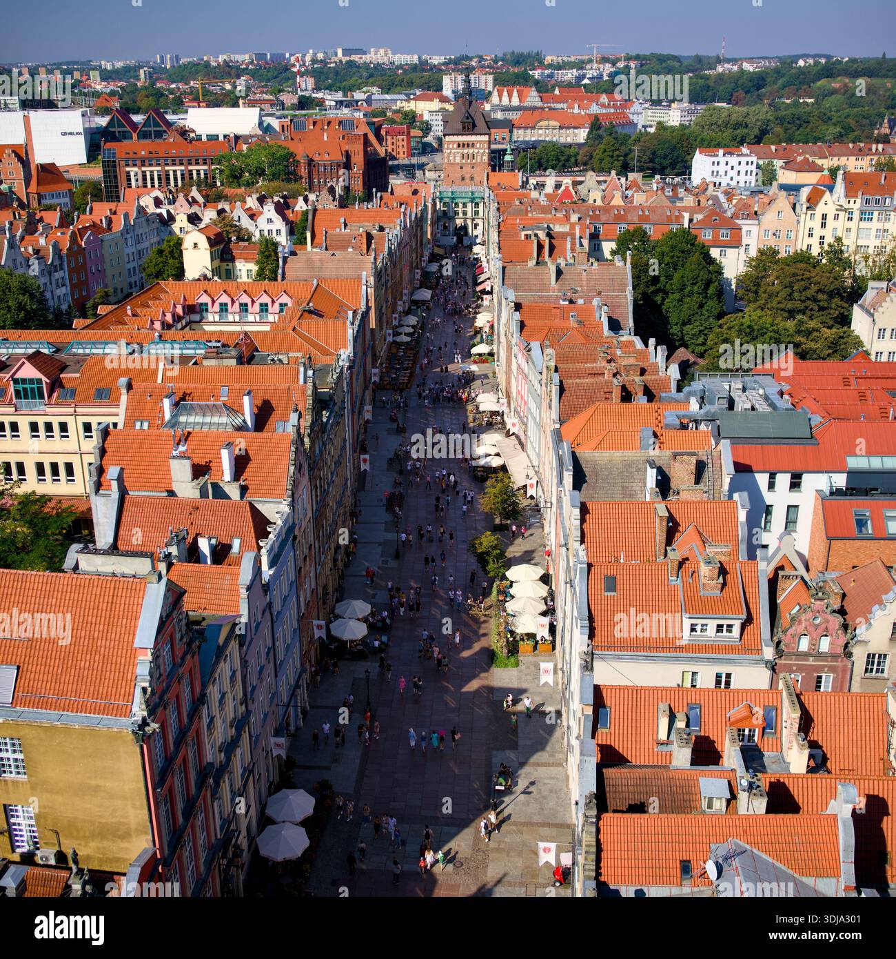 Vue aérienne de la vieille ville de Gdansk et longue rue avec toits rouges Banque D'Images