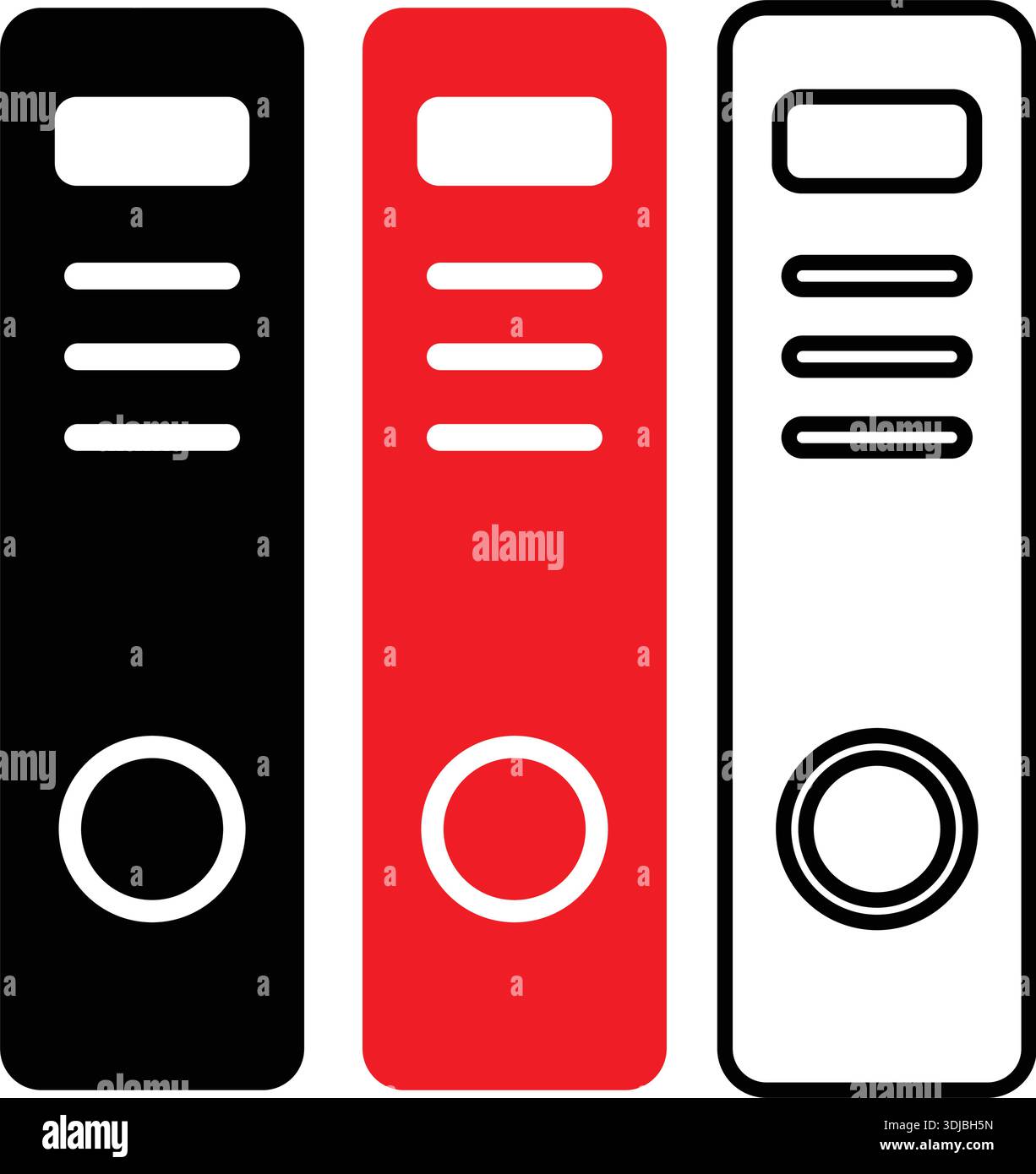 Icônes de reliure de fichiers Office définies en noir, rouge et blanc illustration vectorielle Illustration de Vecteur