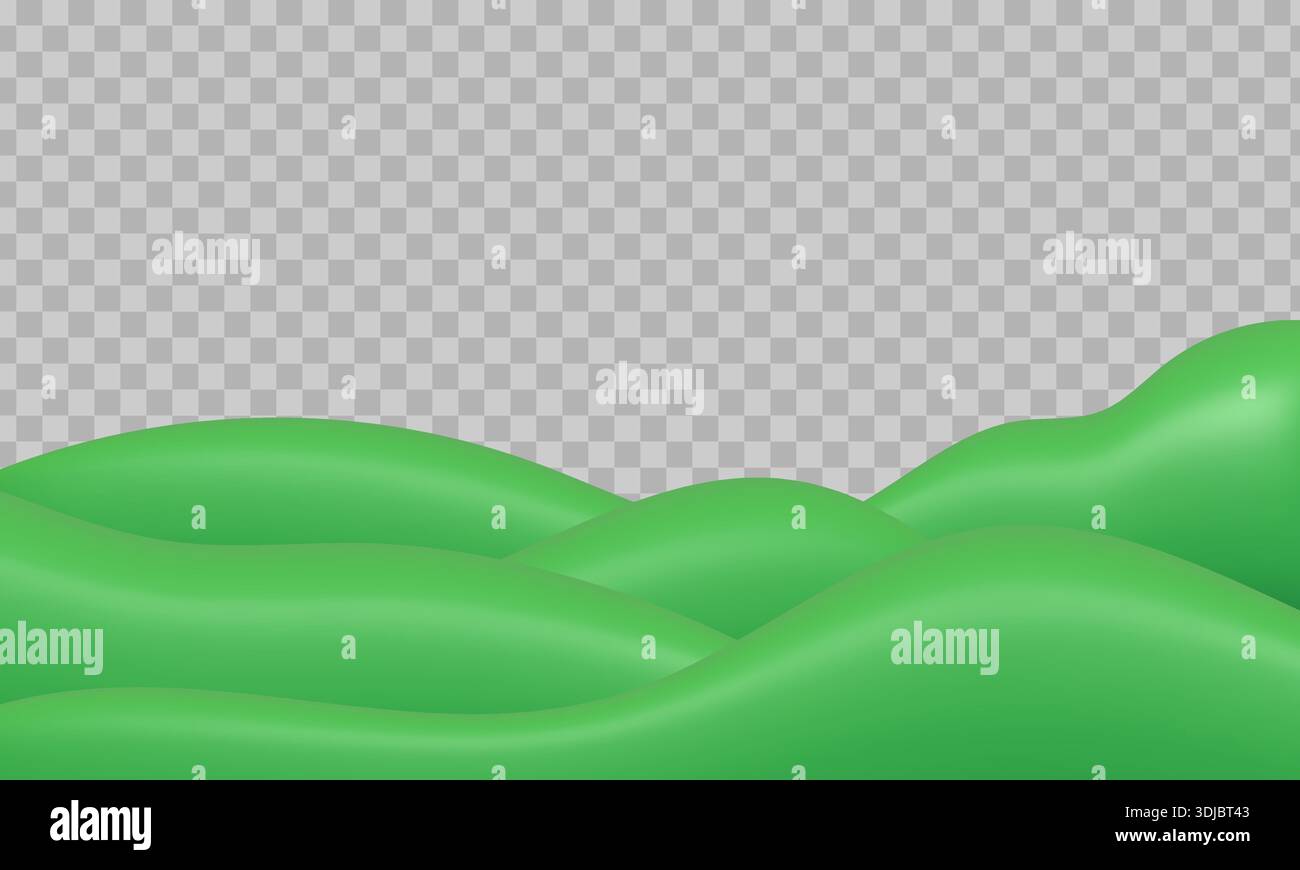 Champ vert 3D avec collines et montagnes isolées sur transparent Illustration de Vecteur