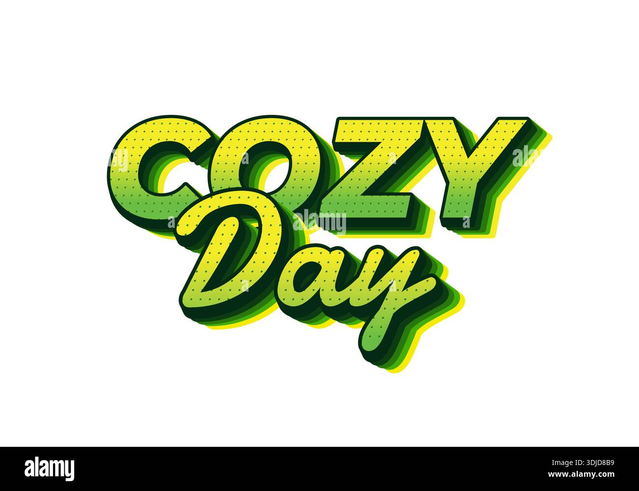 Un motif graphique éclatant avec les mots Cozy Day dans une police audacieuse et ludique avec un effet dégradé vert. Illustration de Vecteur