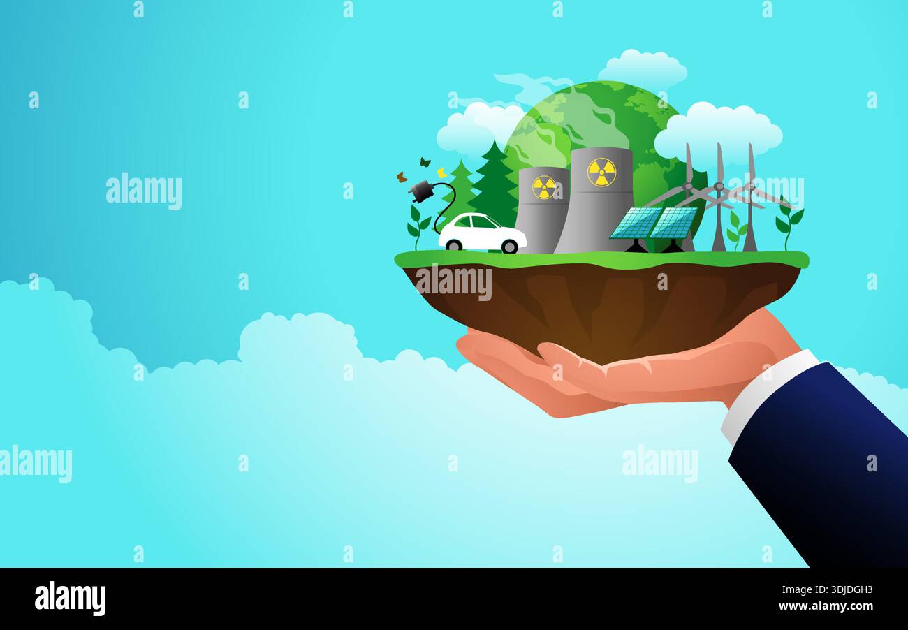 Industries et technologies vertes, sauver la planète, conservation de l'environnement, jour de la terre, Journée mondiale de l'ozone, concepts d'énergie verte. Illustration vectorielle Illustration de Vecteur