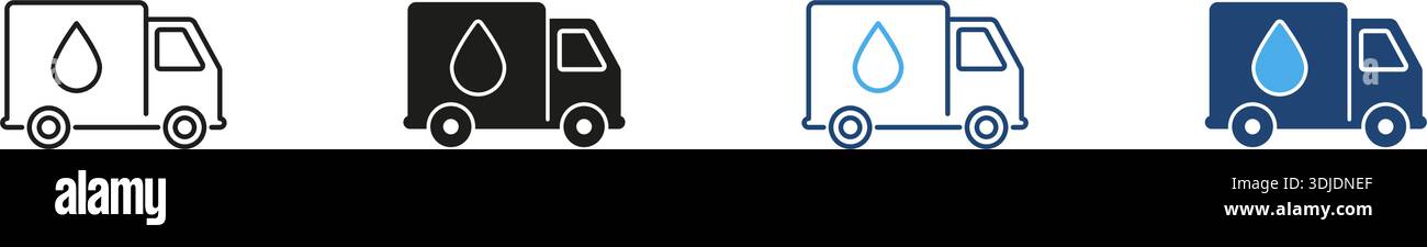 Ligne de camion de livraison d'eau et icône solide. Aperçu du service de transport de liquides, d'approvisionnement en eau et de distribution et collection de symboles Silhouette Illustration de Vecteur