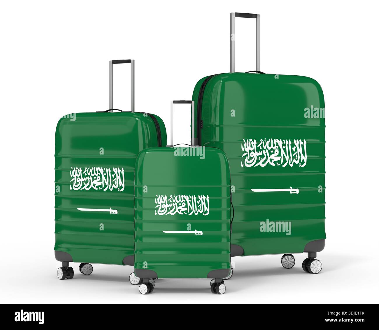 Arabie Saoudite - trois valises de voyage avec drapeaux nationaux - illustration 3D. Banque D'Images
