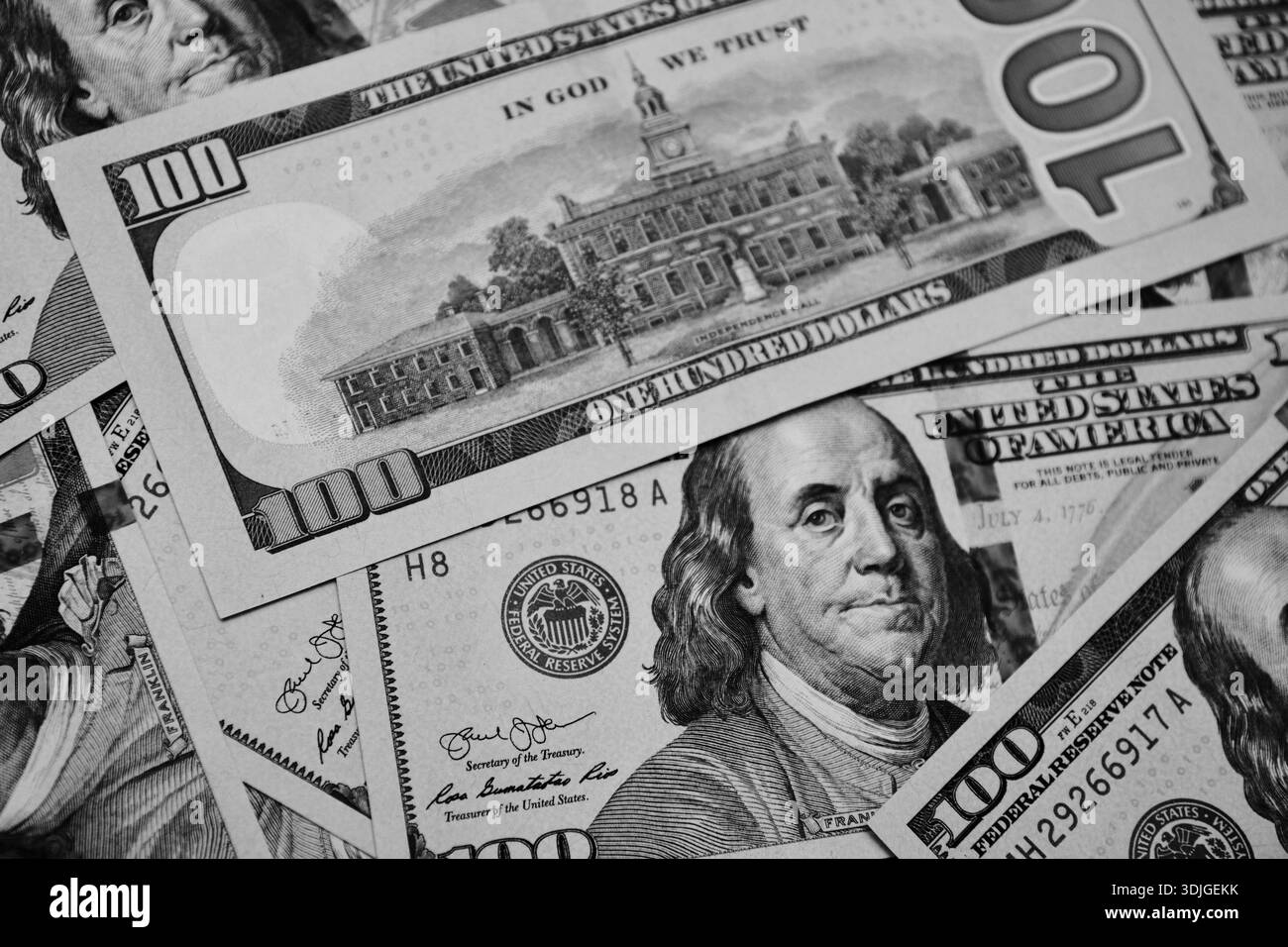 Concept de fond d'argent comptant en dollars américains noir et blanc Banque D'Images