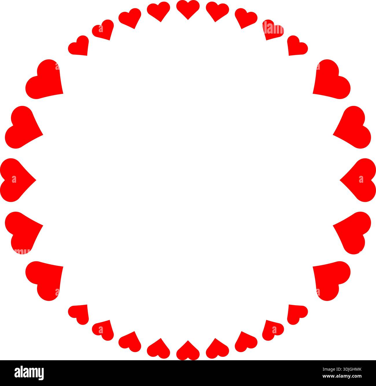 Coeurs rouges disposés dans un cadre circulaire créant une bordure d'amour romantique isolé sur fond blanc parfait pour les invitations de mariage de la saint-valentin Illustration de Vecteur