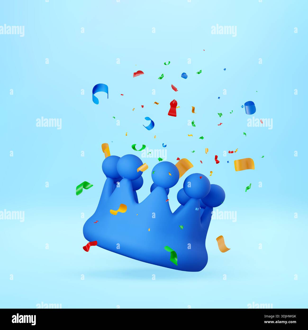 Couronne bleue 3d avec sphères et confettis tombant Illustration de Vecteur