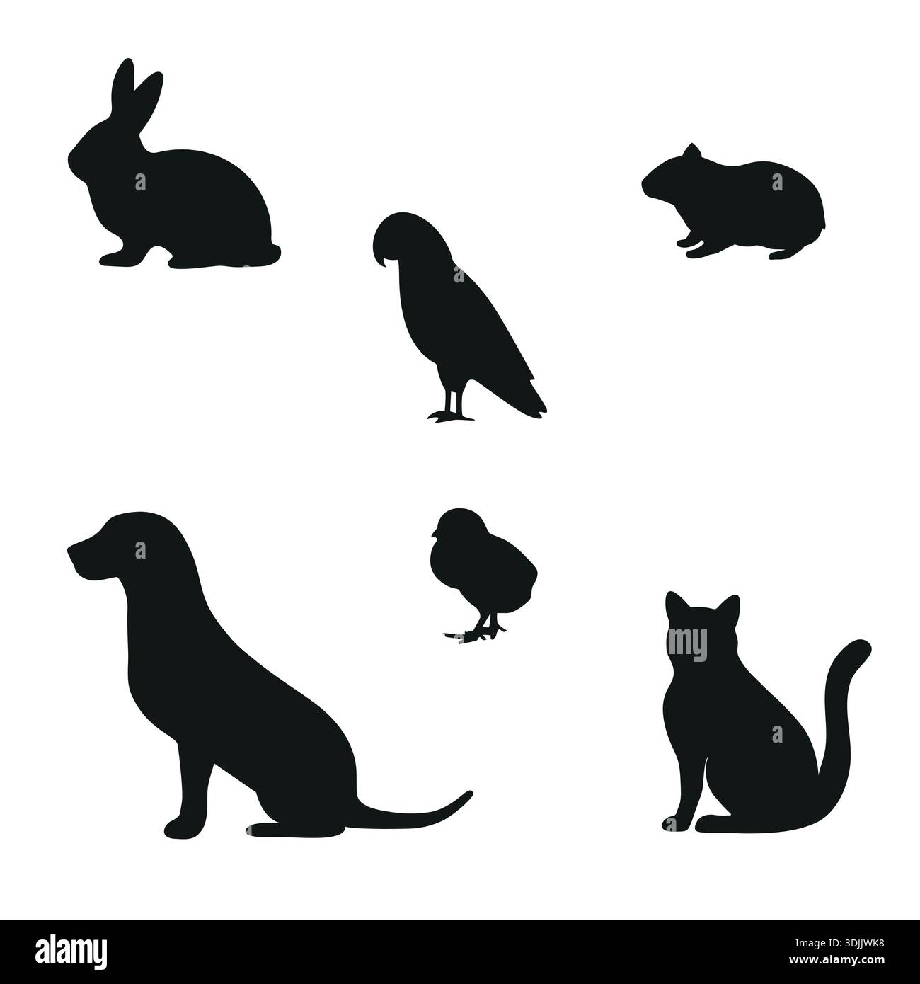 silhouette d'une souris lapin chien de souris et d'un perroquet sur fond blanc Illustration de Vecteur