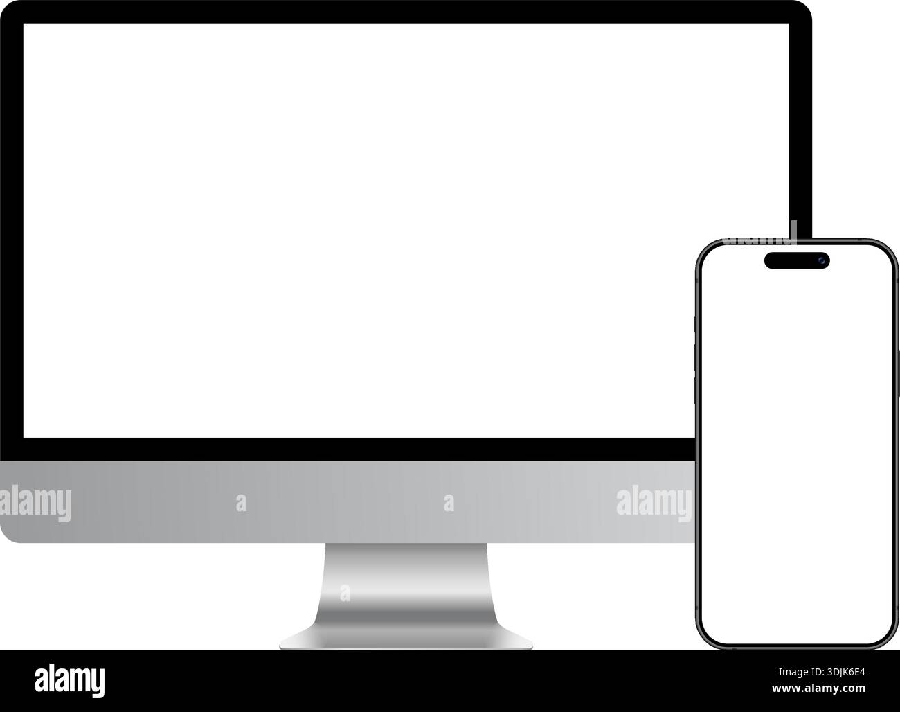 Ordinateur de bureau et appareil smartphone, modèle de maquette d'affichage vierge pour la publicité. Illustration vectorielle d'équipement technologique réaliste Illustration de Vecteur