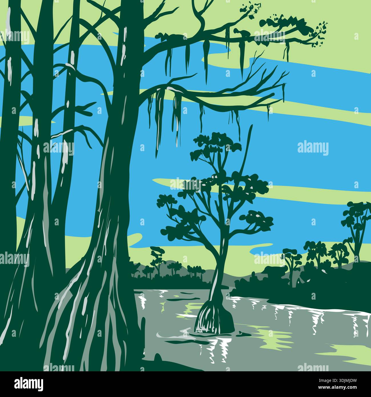 WPA affiche art de la forêt nationale Apalachicola situé dans le Panhandle de Floride près de Tallahassee, Floride États-Unis fait dans l'administration du projet de travaux Illustration de Vecteur