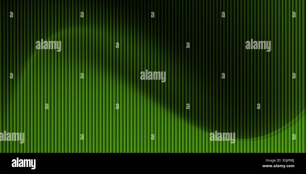 Fond abstrait moderne avec des rayures vertes verticales avec une superposition d'onde sombre fluide. Design dégradé incurvé élégant avec esthétisme high-tech élégant Banque D'Images