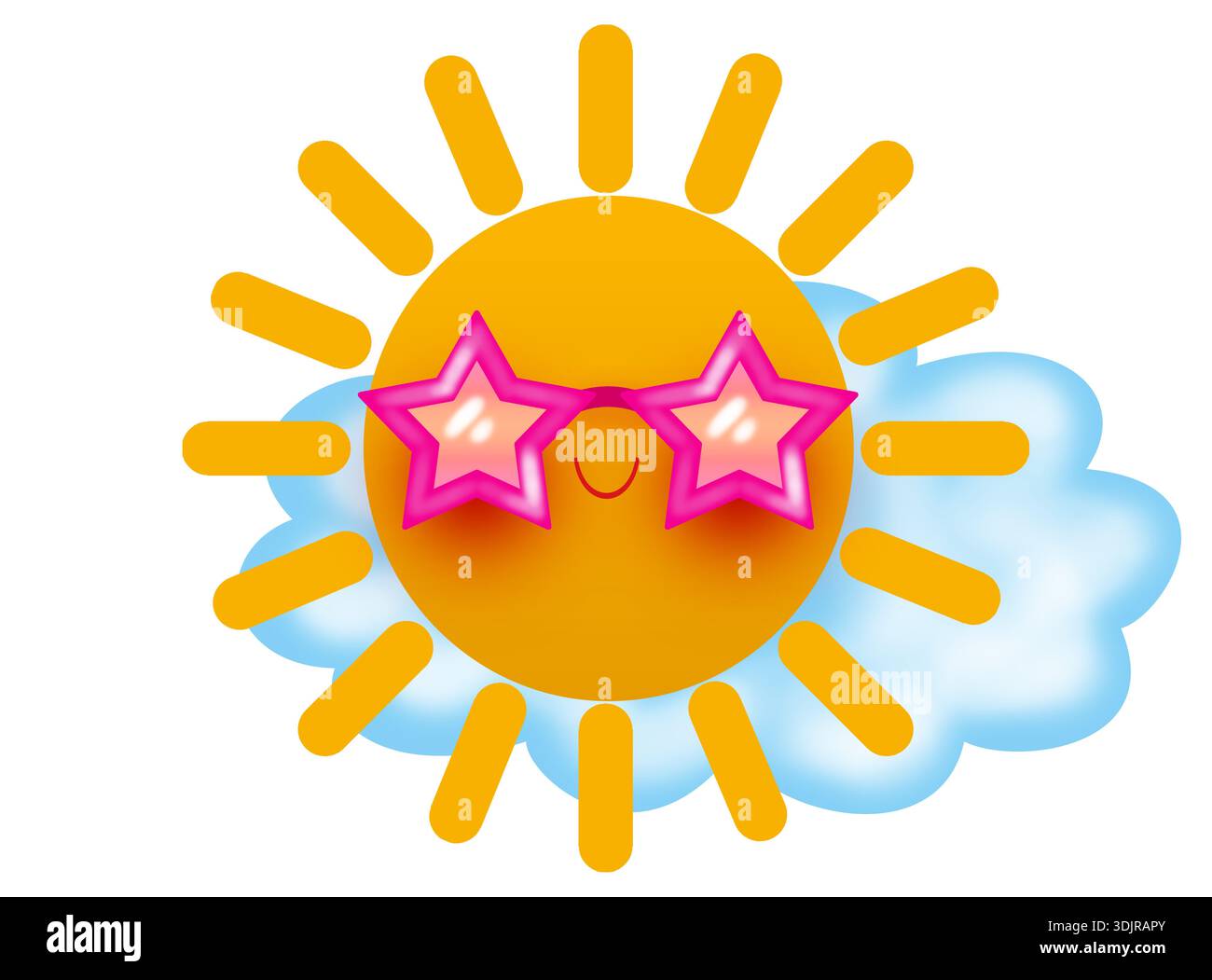 soleil mignon et sourire. isolé sur fond blanc. illustration. Banque D'Images