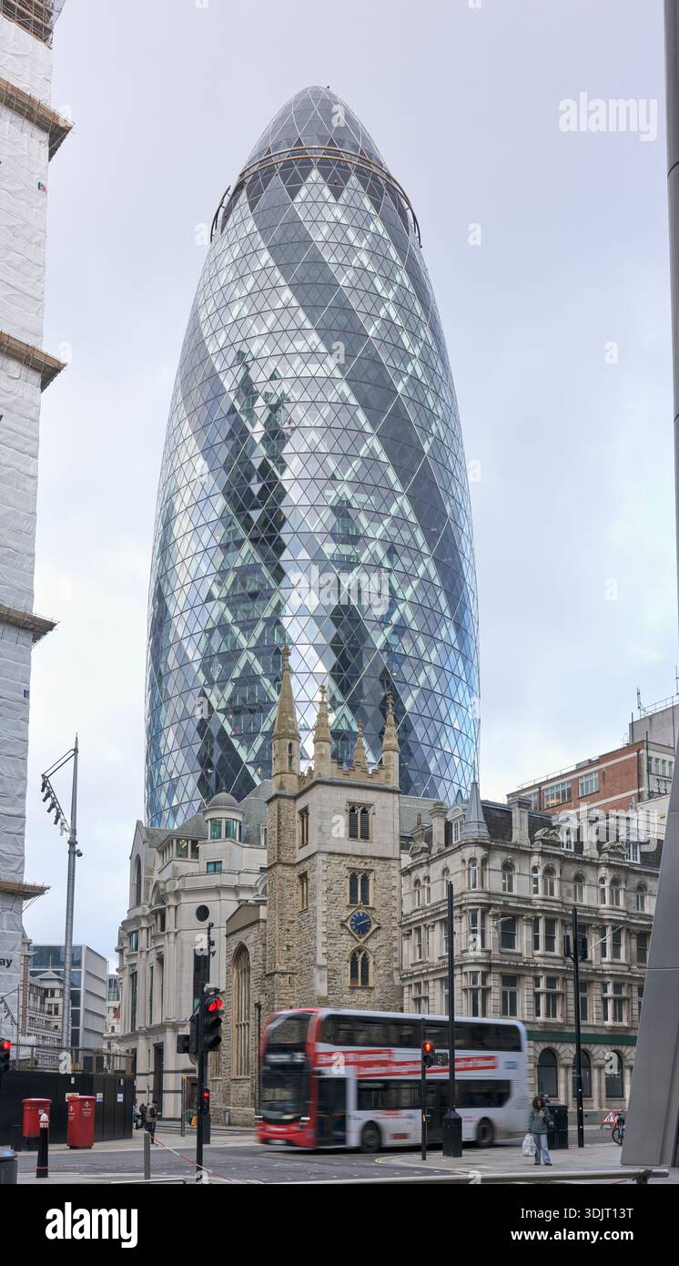 39 St Mary axe (Gherkin), ville de Londres, Angleterre. Banque D'Images