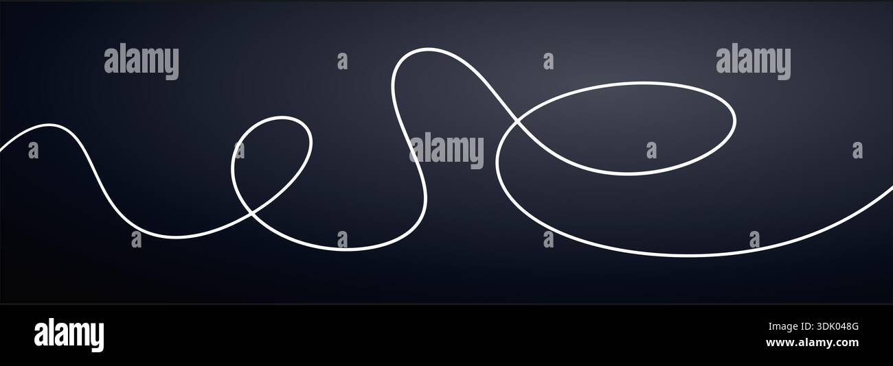 Une ligne de câble blanche ondulée et sinueuse. Élément long irrégulier Wiggly isolé sur fond transparent foncé, illustration vectorielle. Illustration de Vecteur