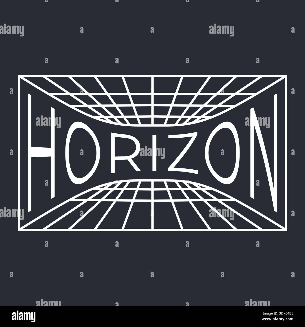 Badge rectangulaire avec texte d'horizon sur une grille de perspective qui crée un effet de profondeur de tunnel Illustration de Vecteur