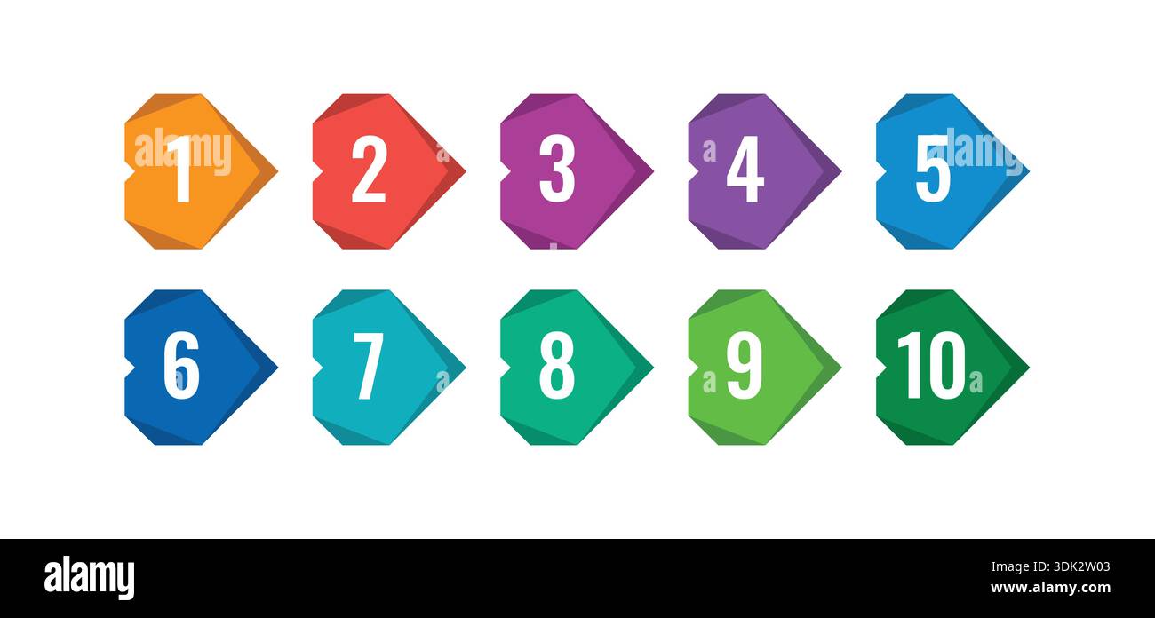 1-10 numéros colorés web, internet, élément graphique. modèle de bannière de 1-10 numéros sur fond blanc Illustration de Vecteur