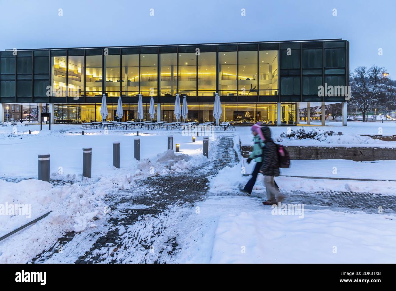 Vue extérieure du parlement de l'État. Hiver à Stuttgart. La ville est blanche hivernale tôt le matin. Stuttgart, Bade-Wuerttemberg, Ger Banque D'Images