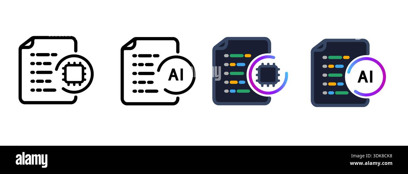 Jeu d'icônes de codage AI pour le développement logiciel programmation de code de technologie d'intelligence artificielle généré Illustration de Vecteur
