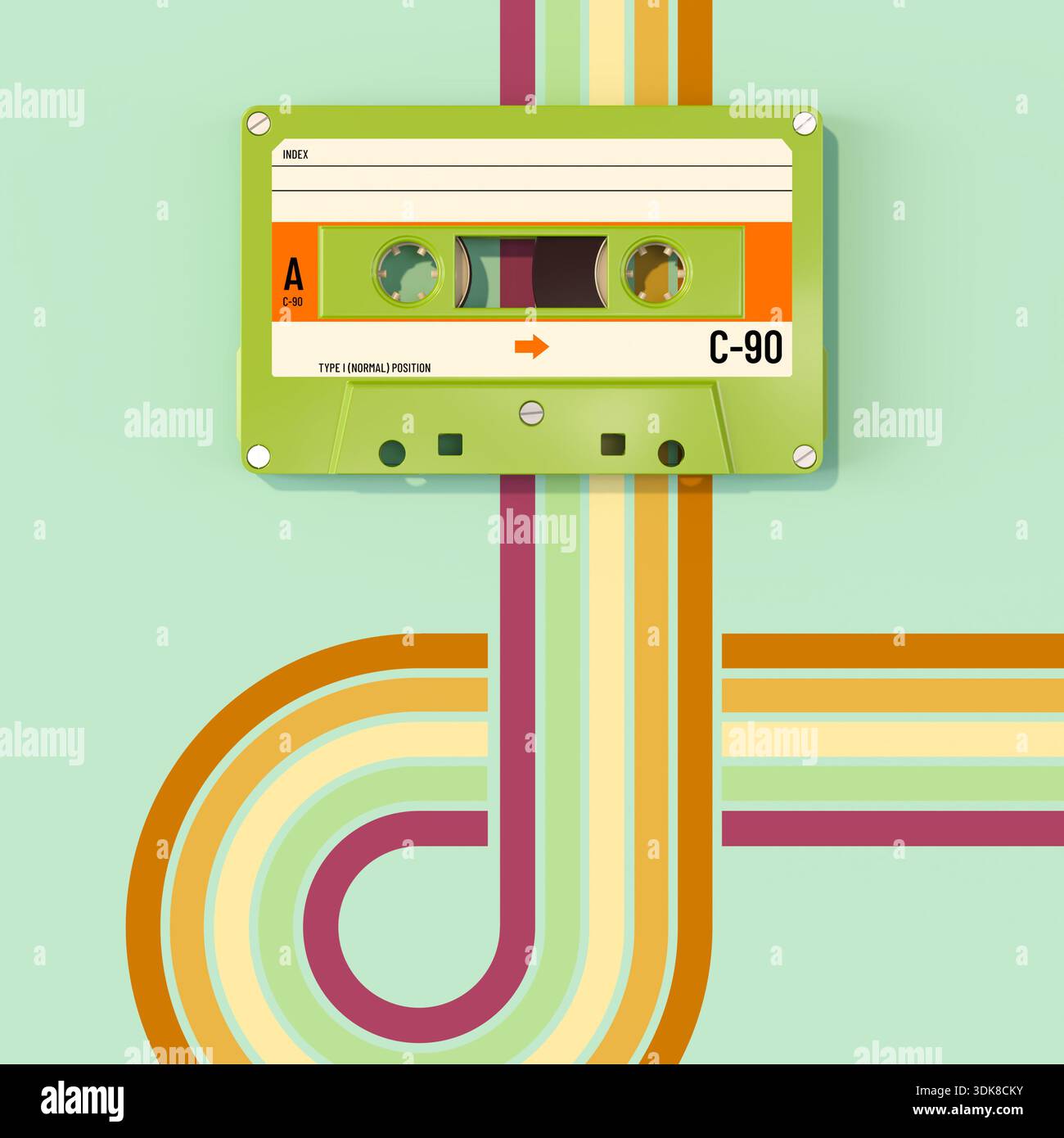 Bande de cassette verte 3d fond rayé coloré Banque D'Images
