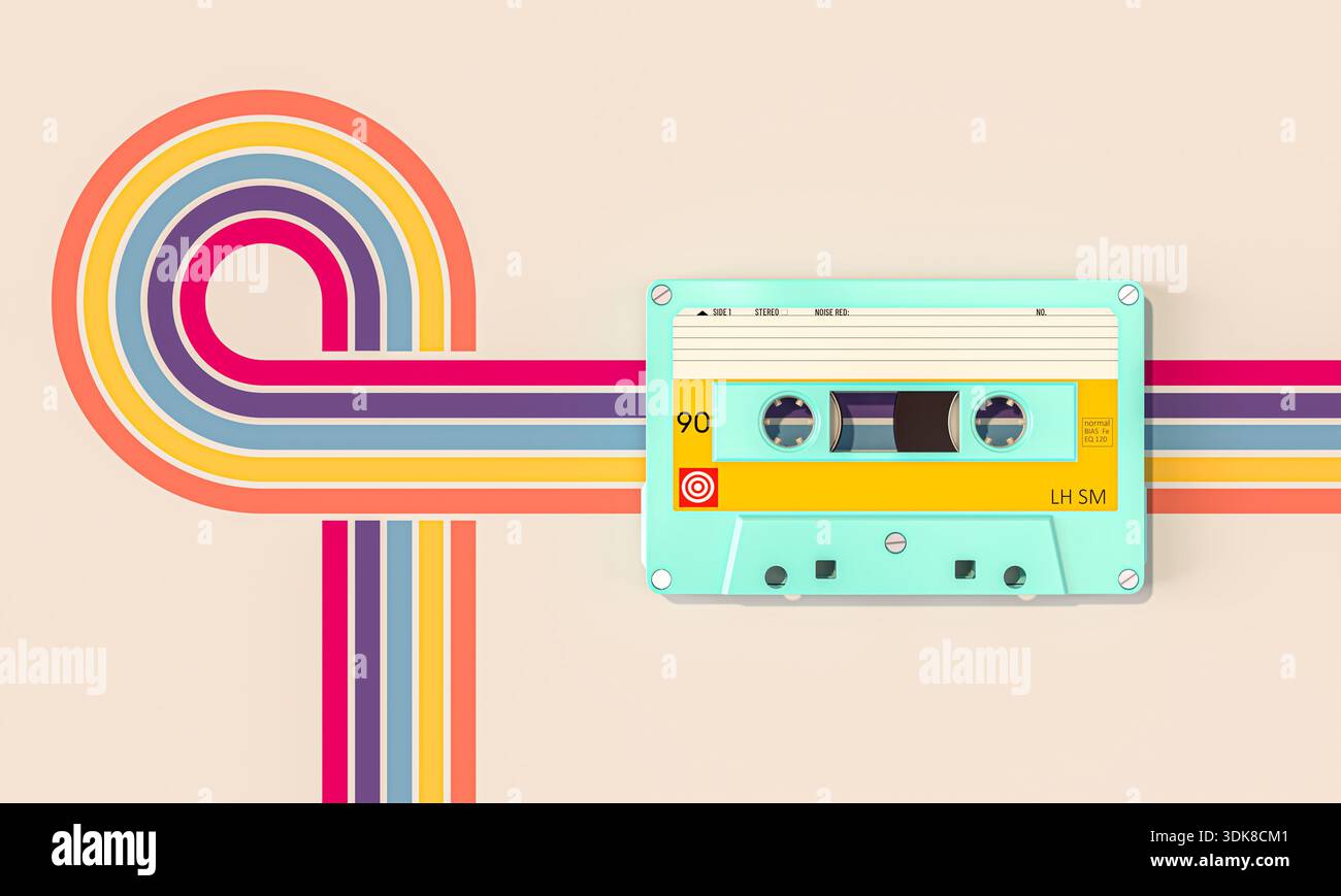 Cassette 3d avec des bandes rétro colorées Banque D'Images