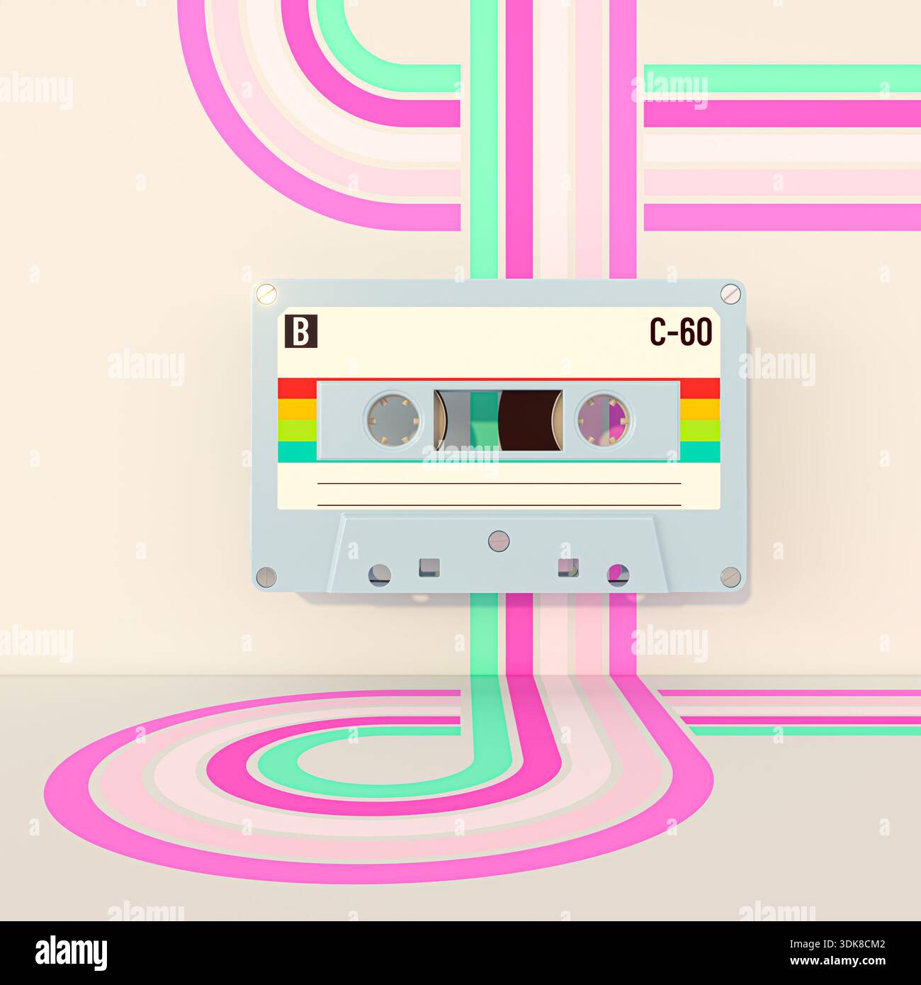cassette cassette bande 3d fond coloré rayé Banque D'Images