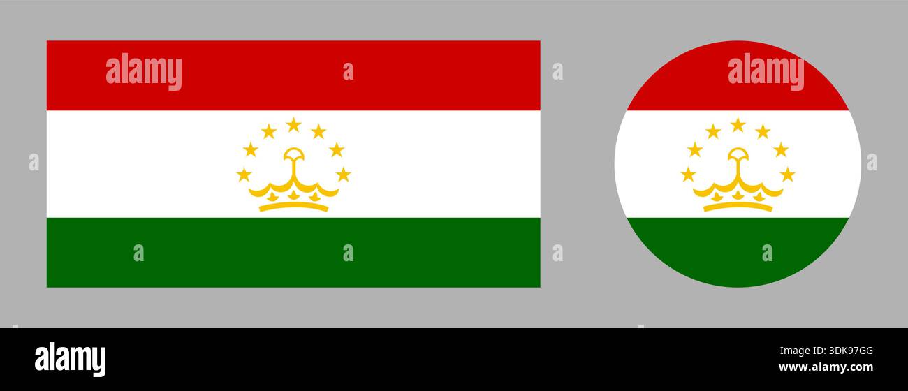 Drapeau de la République du Tadjikistan. Tadjikistan drapeau circulaire, modèles d'icône rectangle. Drapeau rond et rectangulaire du Tadjikistan. Cercle du drapeau du Tadjikistan Illustration de Vecteur