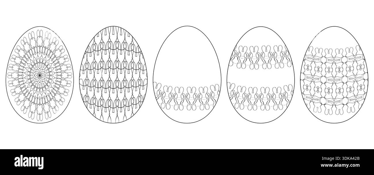 Ensemble d'oeufs de Pâques noirs et blancs sur fond blanc Illustration de Vecteur