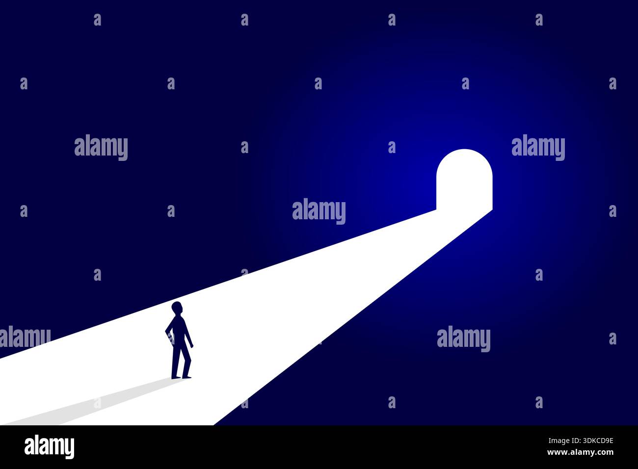 Lumière à la fin du concept de tunnel avec silhouette personne. Symbole d'espoir, de solution, d'avenir, de motivation et de surmonter les difficultés. La santé mentale Illustration de Vecteur