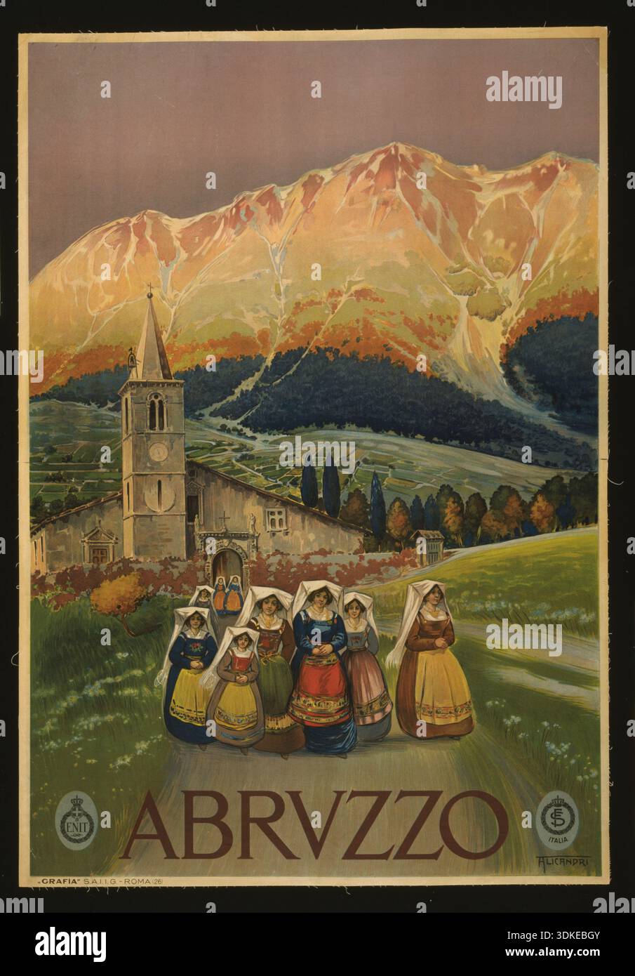 Affiche vintage de voyage des abruzzes italie Banque D'Images