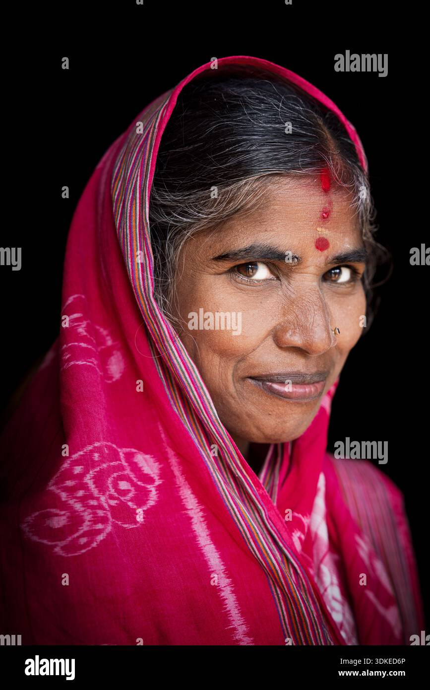 Portrait d'une indienne d'âge moyen, Odisha, Inde Banque D'Images