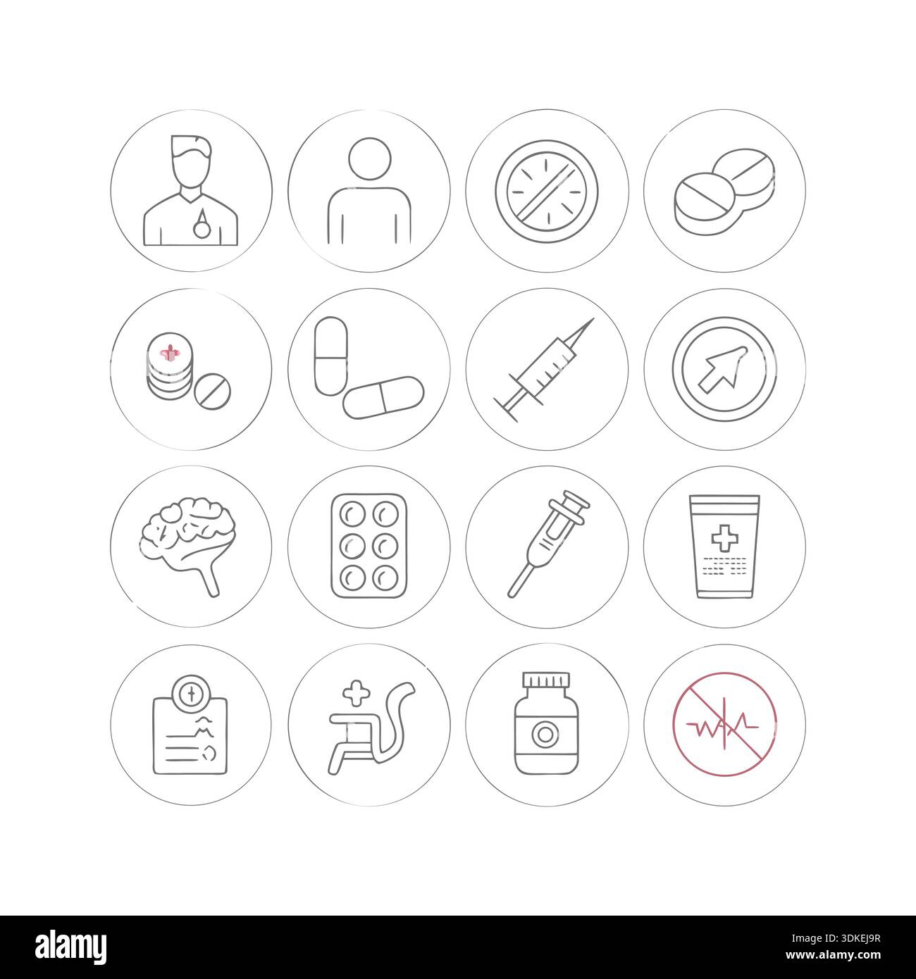 Ensemble d'icônes de traitement médical et de ligne de soins de santé Illustration de Vecteur