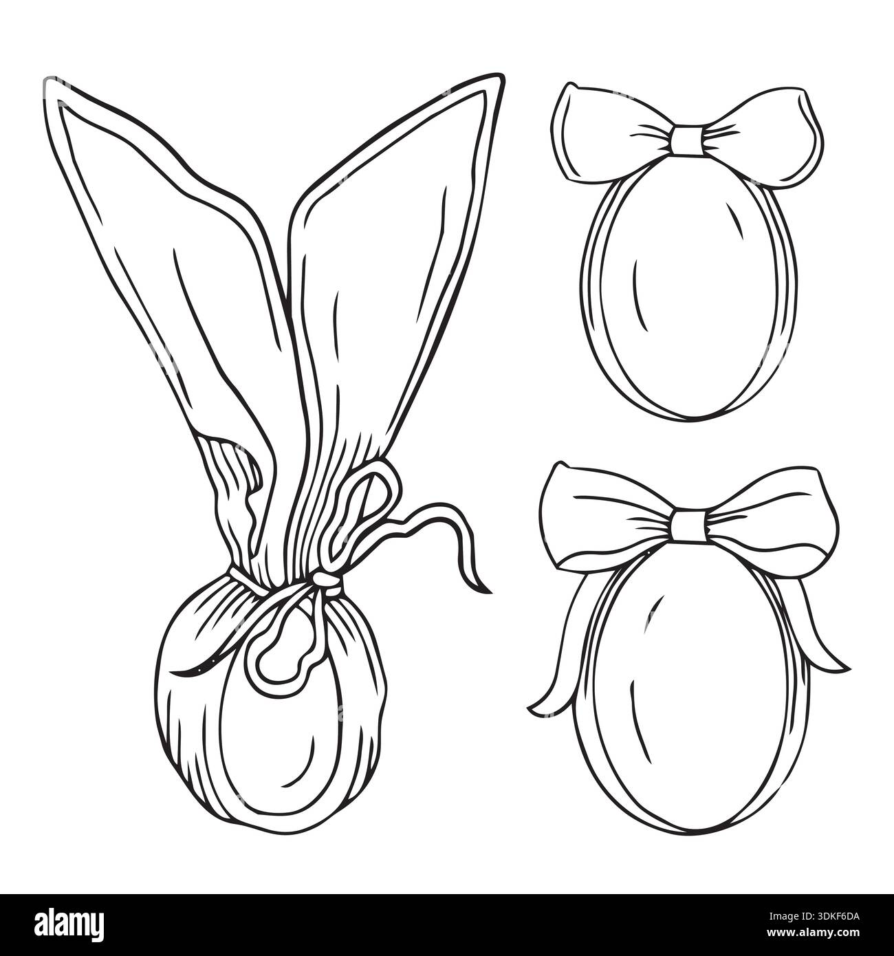 Illustration dessinée à la main d'oeufs de Pâques avec un arc dans un style graphique détaillé d'esquisse isolé sur fond blanc Illustration de Vecteur