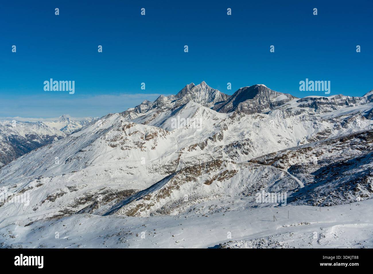 Observatoire du Gornergrat vue sur le massif du Monte Rosa et les glaciers. Zermatt, Valais, Suisse. Banque D'Images