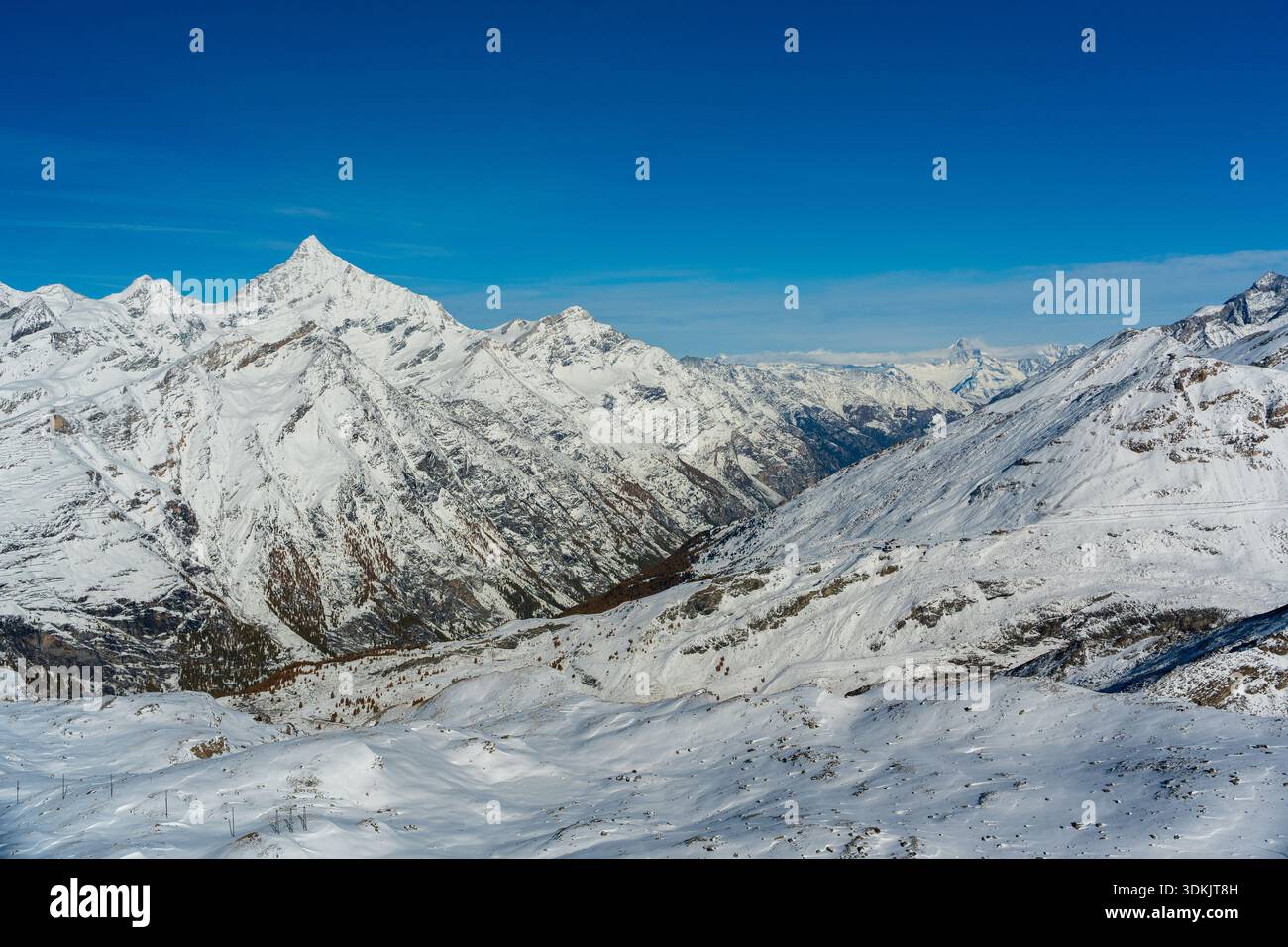 Observatoire du Gornergrat vue sur le massif du Monte Rosa et les glaciers. Zermatt, Valais, Suisse. Banque D'Images